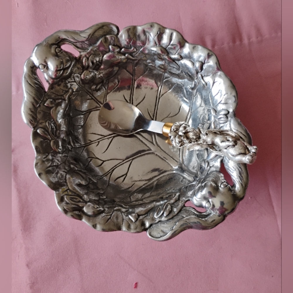 Ornate Silver Bowl with Spoon